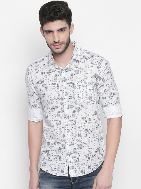 

Mufti Men White & Blue Slim Fit Printed Casual Shirt