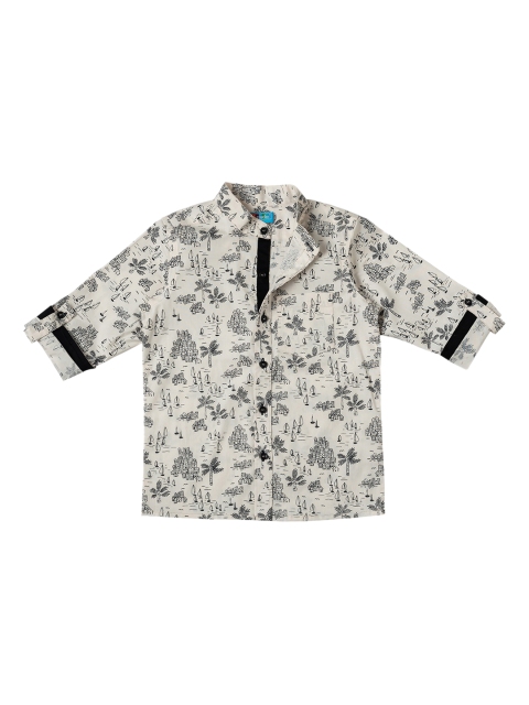 

Kid Studio Boys Cream-Coloured & Black Regular Fit Printed Casual Shirt