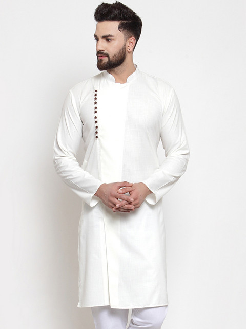 

Jompers Men White Solid Straight Kurta