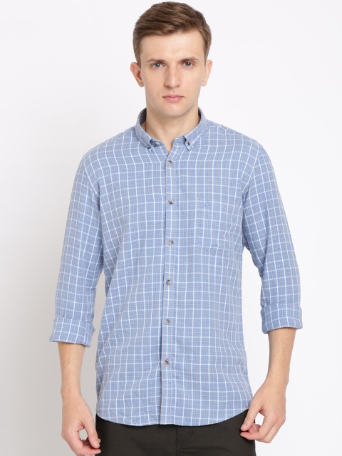 

Crocodile Men Blue & White Classic Slim Fit Checked Casual Shirt