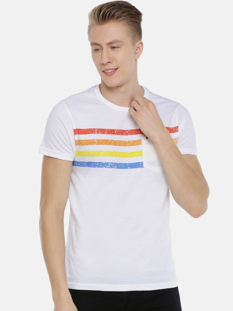 

Steenbok Men White & Red Striped Round Neck T-shirt