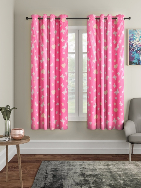 

Cortina Pink & Off-White Set of 2 Window Curtains