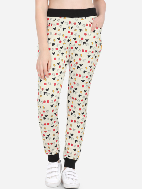 

Yuvraah Women Cream & Red Printed Slim-Fit Joggers