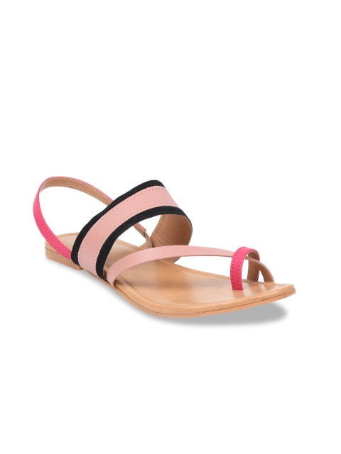 

GNIST Women Pink & Black Colourblocked Open Toe Flats
