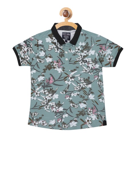 

Monte Carlo Boys Green & White Printed Polo Collar T-shirt