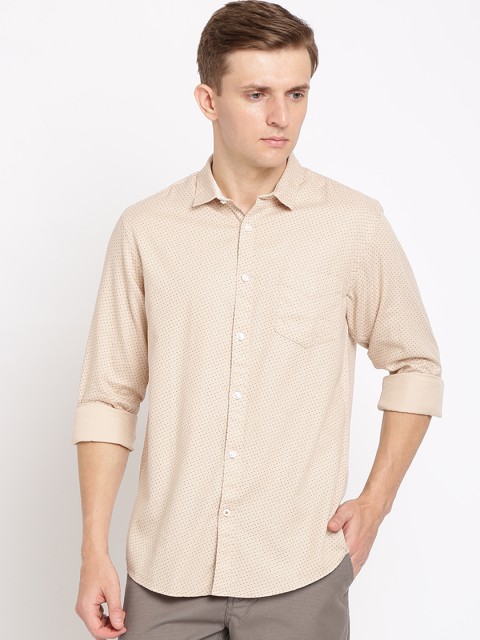 

Crocodile Men Beige Classic Slim Fit Printed Casual Shirt