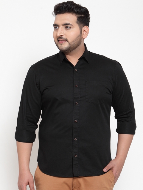 

plusS Men Black Regular Fit Solid Casual Shirt