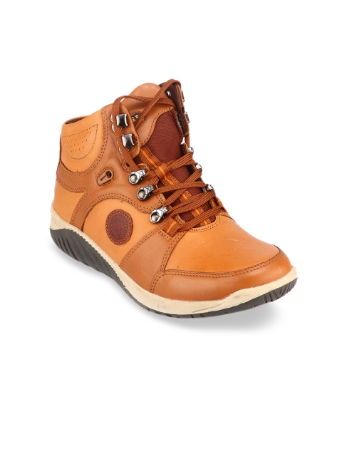 

Red Chief Men Tan Brown Solid Leather Mid-Top Flat Boots