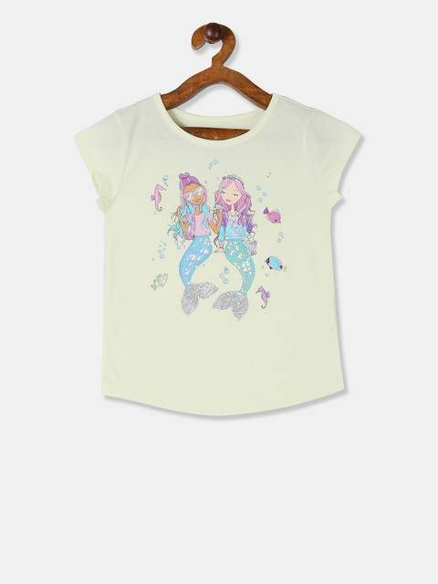 

The Childrens Place Girls Yellow Printed Round Neck T-shirt