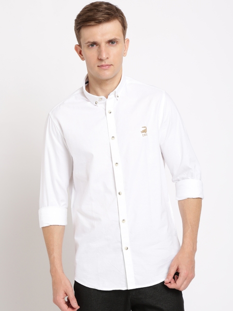 

Crocodile Men White Classic Slim Fit Solid Casual Shirt