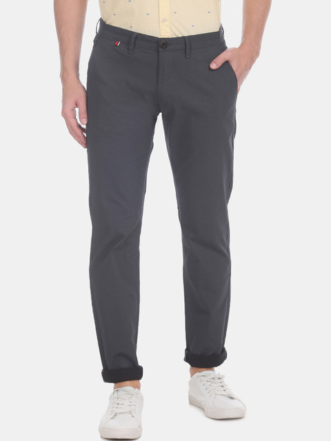 

Ruggers Men Grey Slim Fit Self Design Regular Trousers