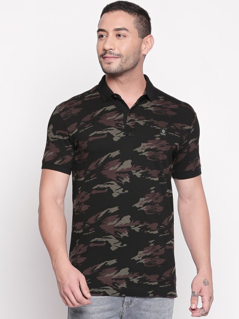 

Mufti Men Black & Brown Printed Polo Collar Slim Fit T-shirt
