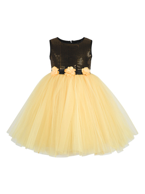 

Toy Balloon kids Girls Yellow & Black Embellished Fit and Flare Dress