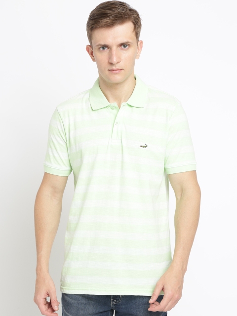 

Crocodile Men Green & White Striped Slim Fit Polo Collar T-shirt