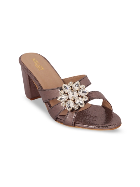 SCENTRA Women Gunmetal-Toned Embellished Sandals, Metallic