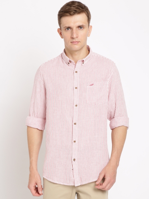 

Crocodile Men Red & Off-White Slim Fit Striped Casual Shirt