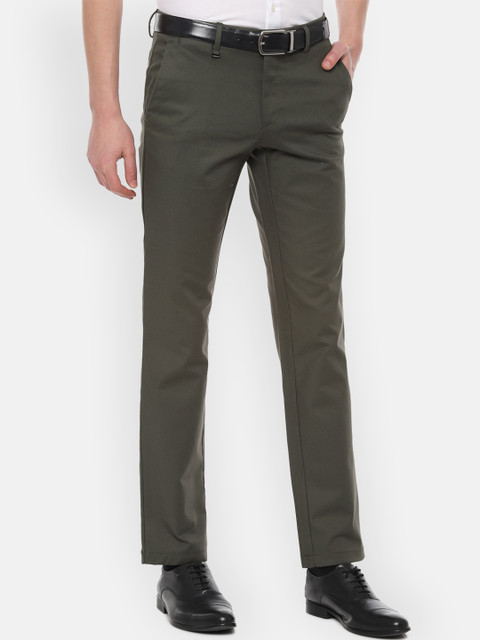 

Van Heusen Men Olive Green Slim Fit Solid Formal Trousers