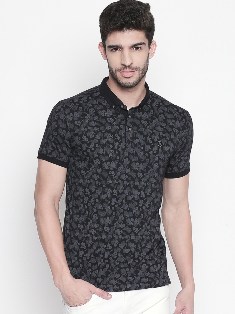 

Mufti Men Black Slim Fit Printed Polo Collar Pure Cotton T-shirt