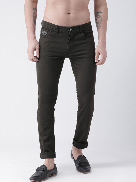 

Rex Straut Jeans Men Olive Green Slim Fit Mid-Rise Clean Look Stretchable Jeans