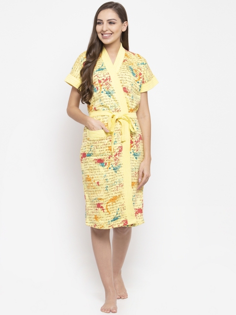 

Secret Wish Women Yellow & Pink Printed Bath Robe