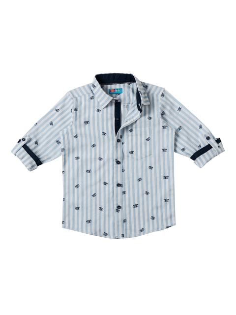 

Kid Studio Boys Blue & White Regular Fit Striped Casual Shirt