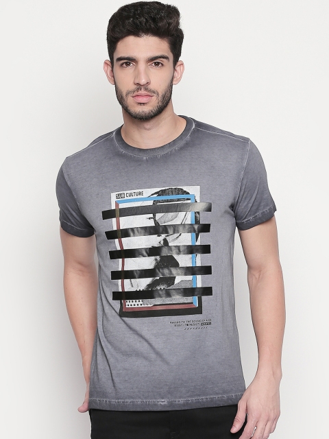 

Mufti Men Grey Slim Fit Printed Round Neck T-shirt