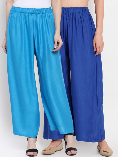 

TAG 7 Women Pack Of 2 Solid Flared Palazzos, Blue