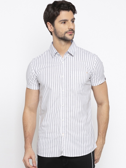 

SPYKAR Men White & Grey Slim Fit Striped Casual Shirt