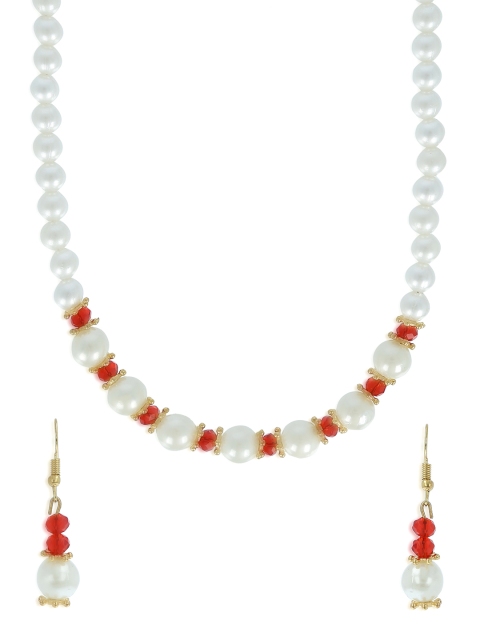 

AKSHARA Girls White & Red Handcrafted Beaded Jewellery Set