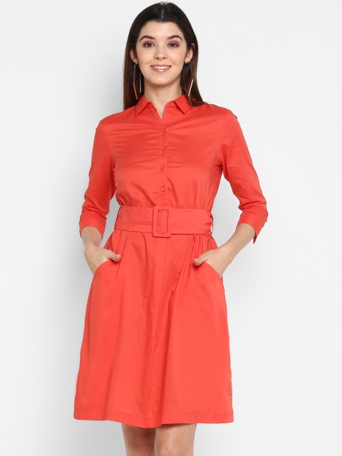 

MIAMINX Women Orange Solid Shirt Dress