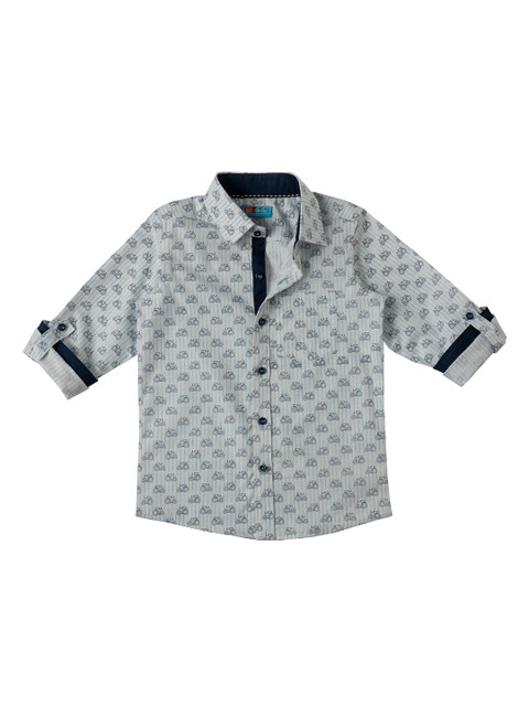 

Kid Studio Boys Off-White & Blue Regular Fit Printed Casual Shirt