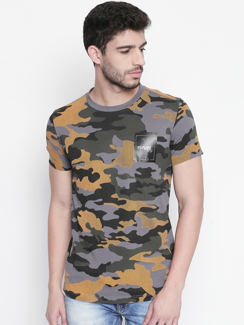 

Mufti Men Grey Camouflage Printed Round Neck Slim Fit T-shirt