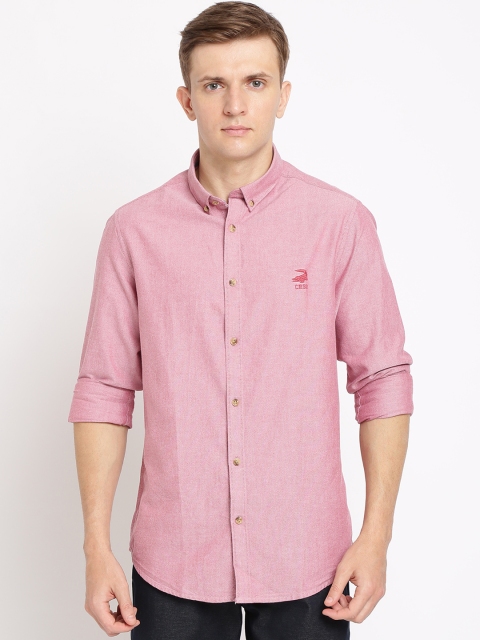 

Crocodile Men Coral Pink Classic Slim Fit Solid Casual Shirt