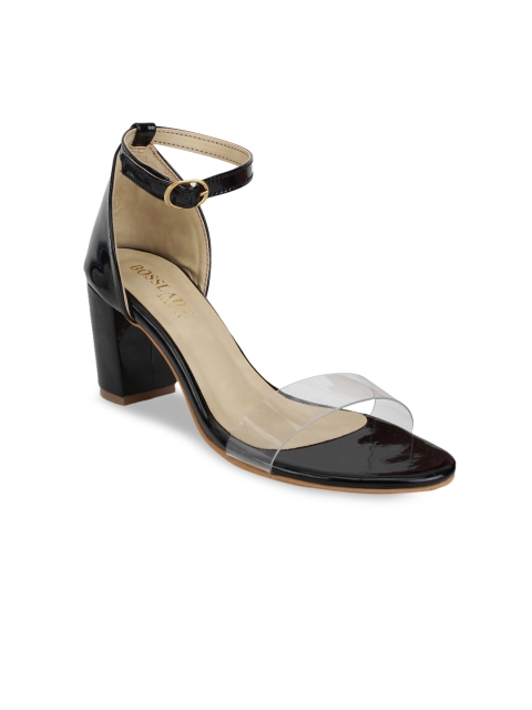 

SCENTRA Women Black & Transparent Solid Heels
