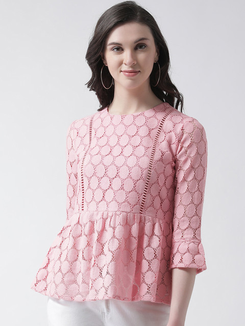 

Aayna Women Pink Self Design Peplum Top