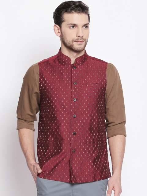

Indus Route By Pantaloons Men Maroon Woven Design Waistcoat