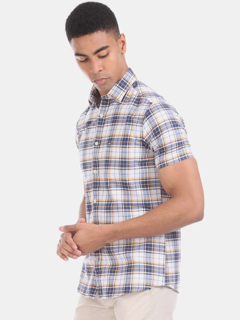 

Arrow Sport Men White & Blue Slim Fit Checked Casual Shirt