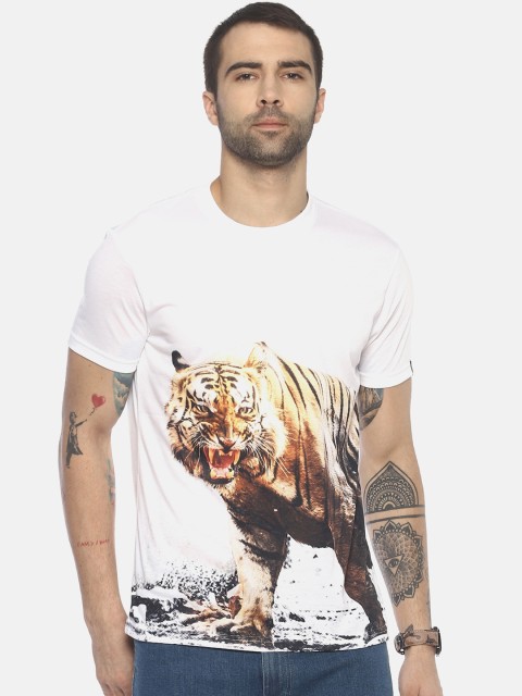 

Wolfpack Men White Printed Round Neck T-shirt