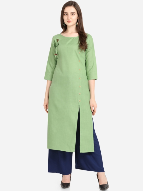 Women Green Solid Straight Kurta
