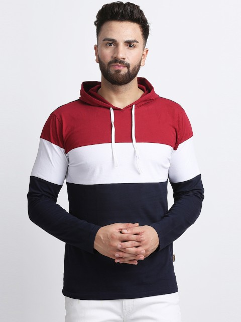 

Rodzen Men Navy Blue & White Colourblocked Hood T-shirt