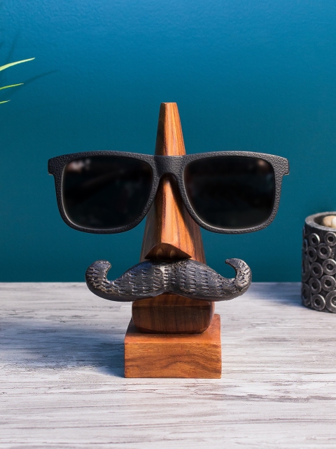 

WISHTANK Brown Handcrafted Nose Shaped Spectacle Specs Eyeglass Holder Stand With Moustache