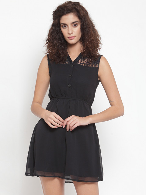 

Purplicious Women Black Solid Fit and Flare Dress