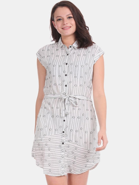 

Cherokee Women White & Grey Printed Shirt Dress
