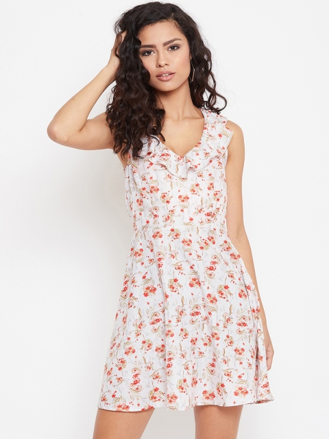 

Zastraa Women White Printed Fit and Flare Dress