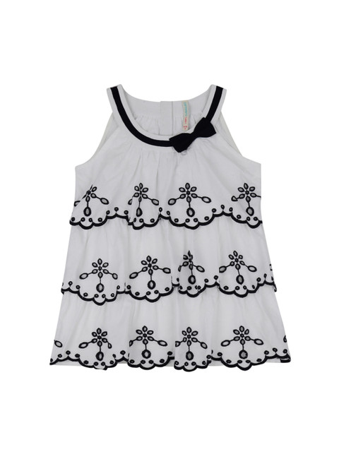 

Pantaloons Junior Girls White & Black Self Design Tiered Pure Cotton Top