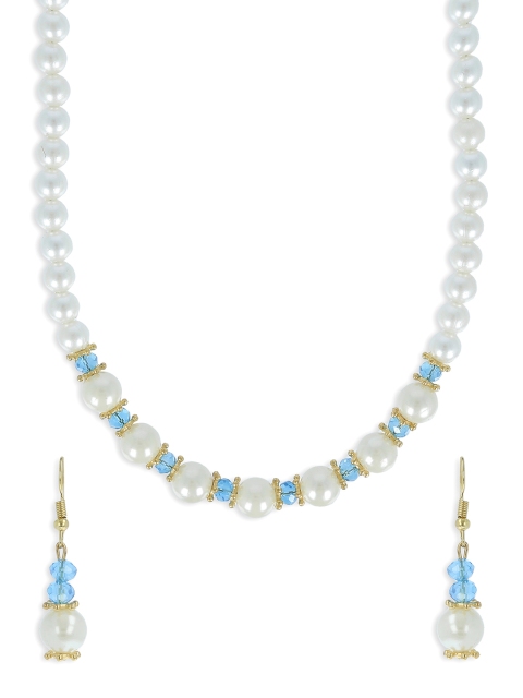 

AKSHARA Girls White & Blue Beaded Handcrafted Jewellery Set