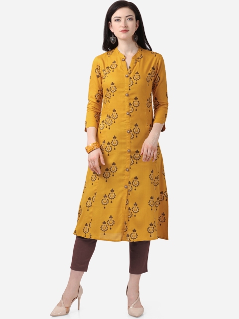 

Mirchi Fashion Women Mustard Printed Straight Kurta