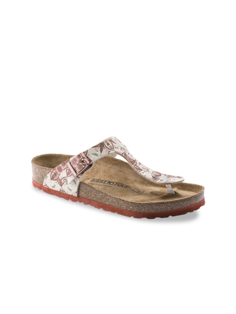 

Birkenstock Women Red Printed Gizeh Birko-Flor T-Strap Regular Width Flats