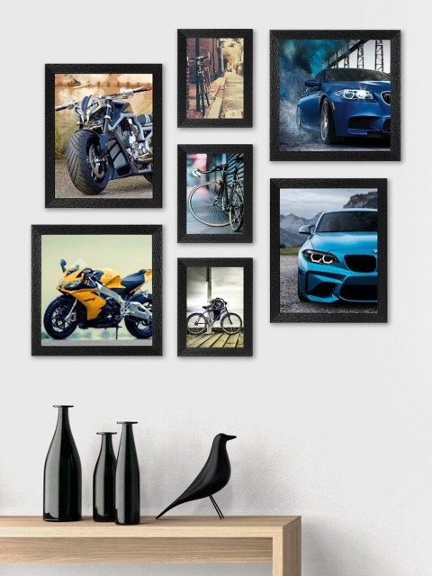 

SWADESI STUFF Set Of 8 Black Textured Individual Wall Photo Frames