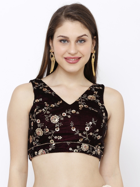 

SALWAR STUDIO Women Purple & Gold-Coloured Embellished Readymade Saree Blouse